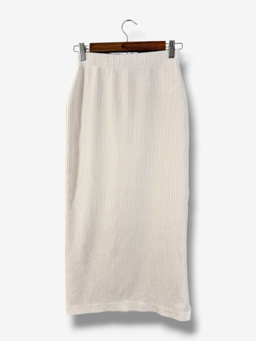 Free People Helen Ribbed Knit Tube Midi Skirt XS Ivory Cream Pull On Boho Casual